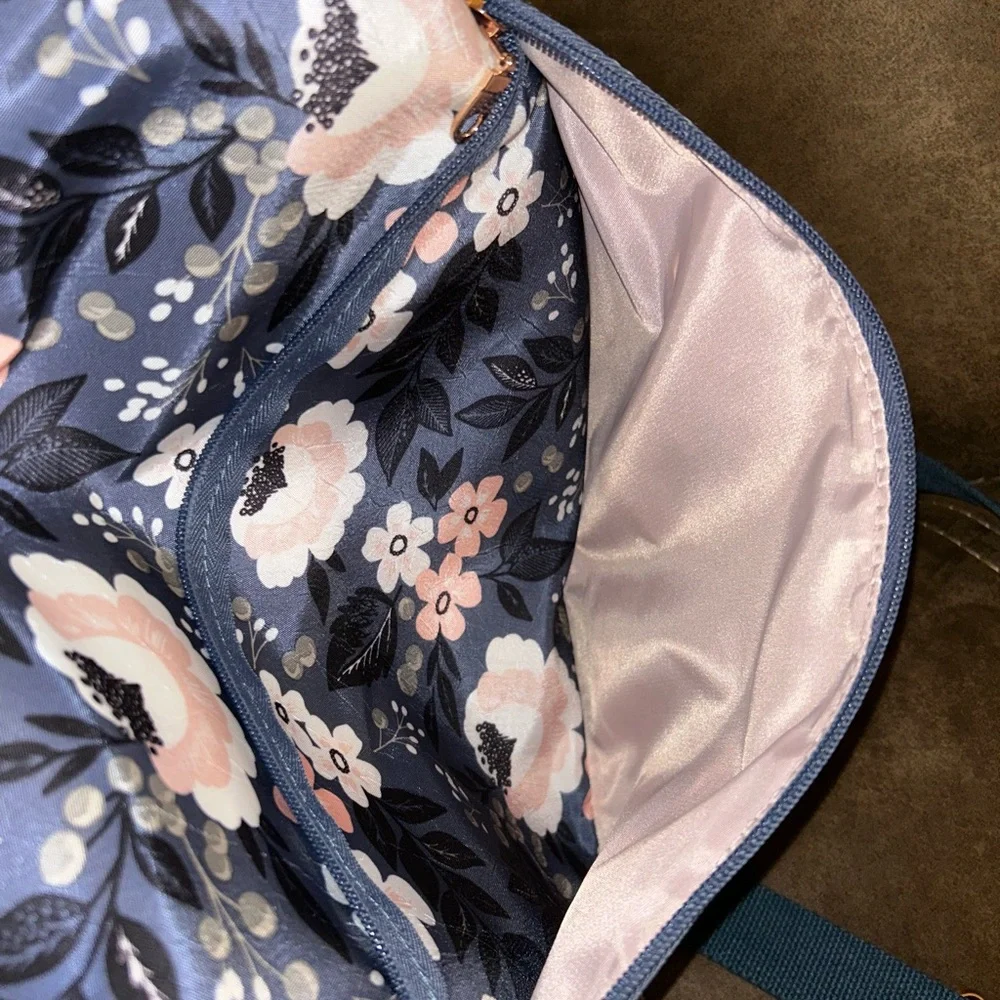 Navy Floral Tote Bag - Navy with Pink Flowers